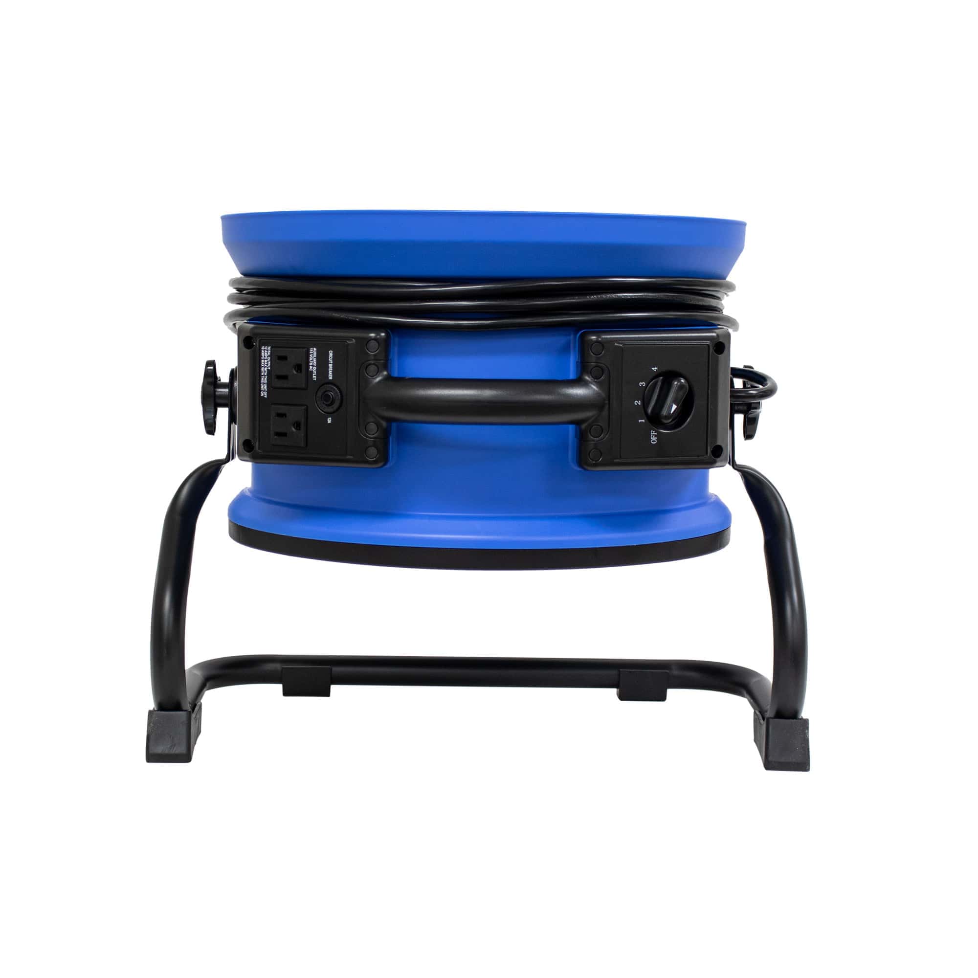 blue XPOWER P-39AR Professional Axial Fan top view showing variable speed knob and daisy chain outlets