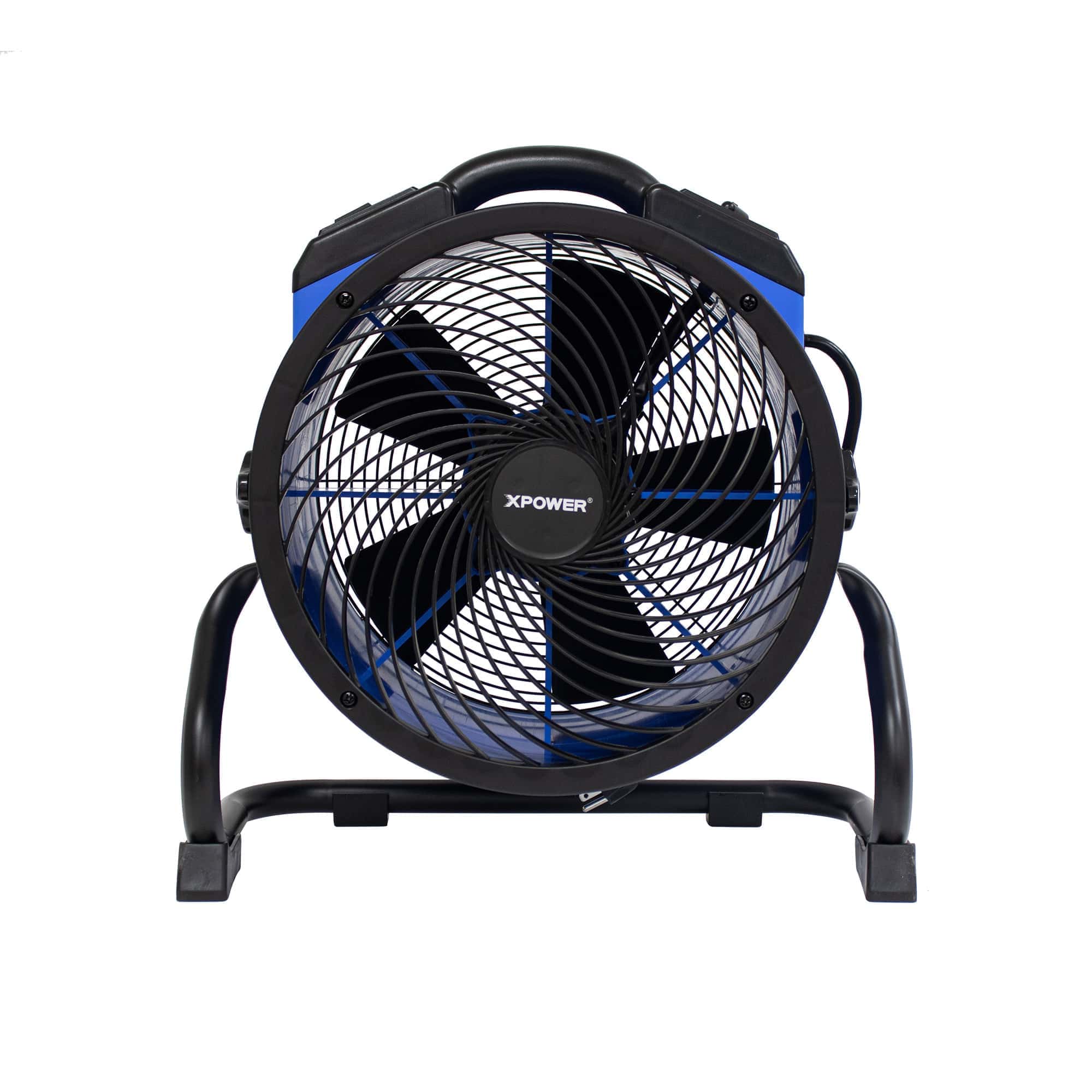front view of a blue XPOWER P-39AR Professional Axial Fan