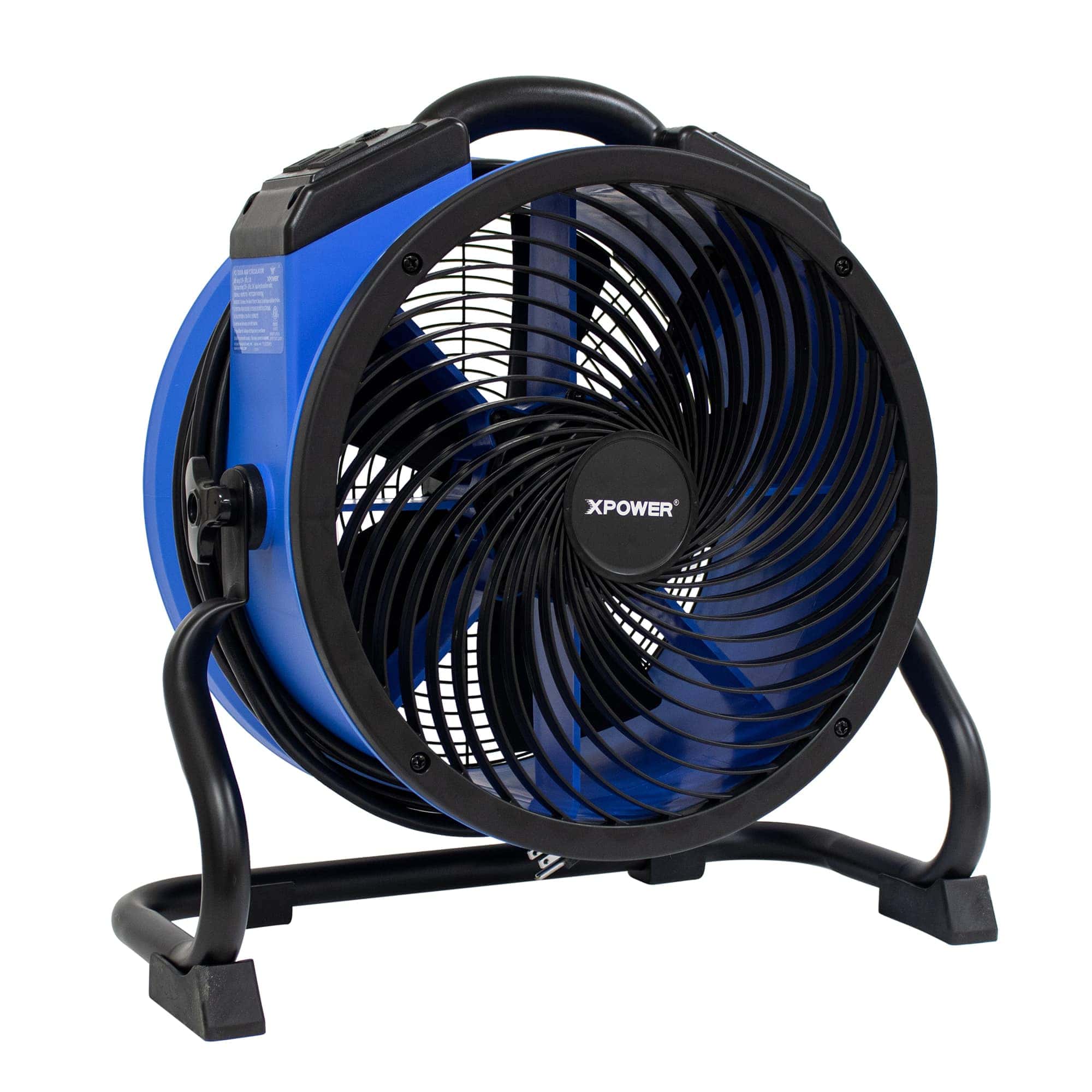 front main view of a blue XPOWER P-39AR Professional Axial Fan