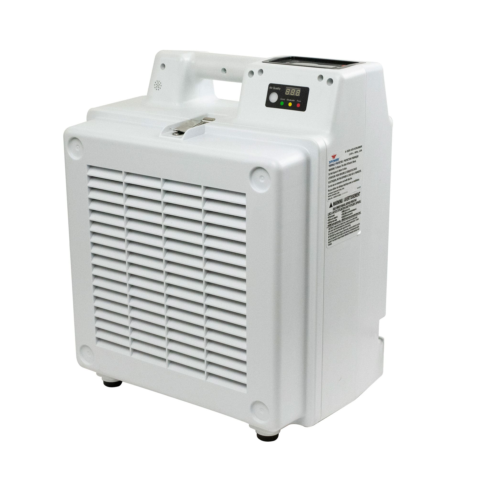 front angled view of a XPOWER X-2800 Professional 3-Stage HEPA Air Scrubber - 550 CFM