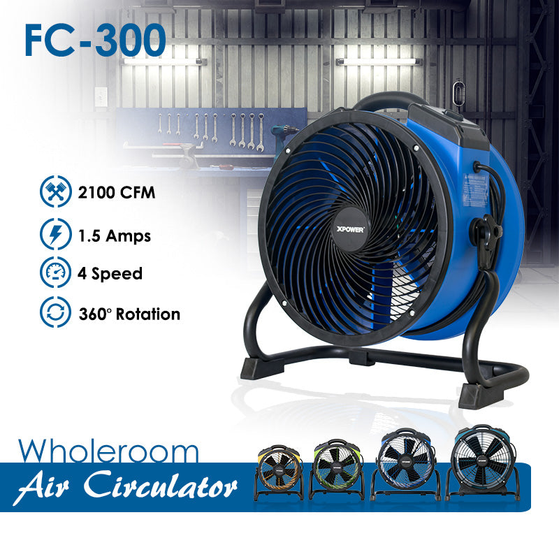 specs on XPOWER FC-300 Multipurpose 14” Pro Air Circulator Utility Fan
