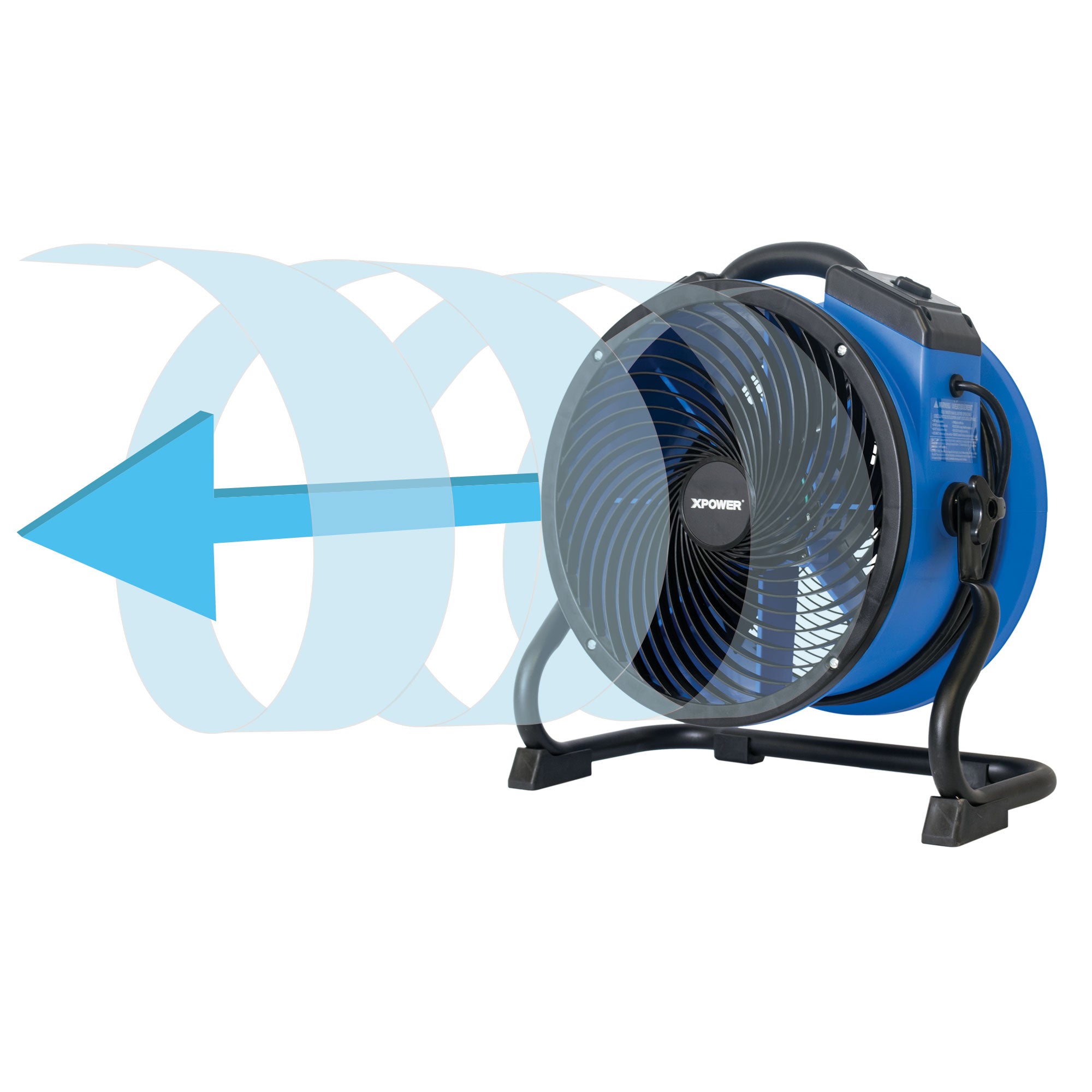 XPOWER FC-300 Multipurpose 14” Pro Air Circulator Utility Fan
 with a blue arrow indicating airflow on a white background