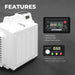 image showing the features & control settings of a white XPOWER X-2830 Professional 4-Stage HEPA Air Scrubber - 550 CFM