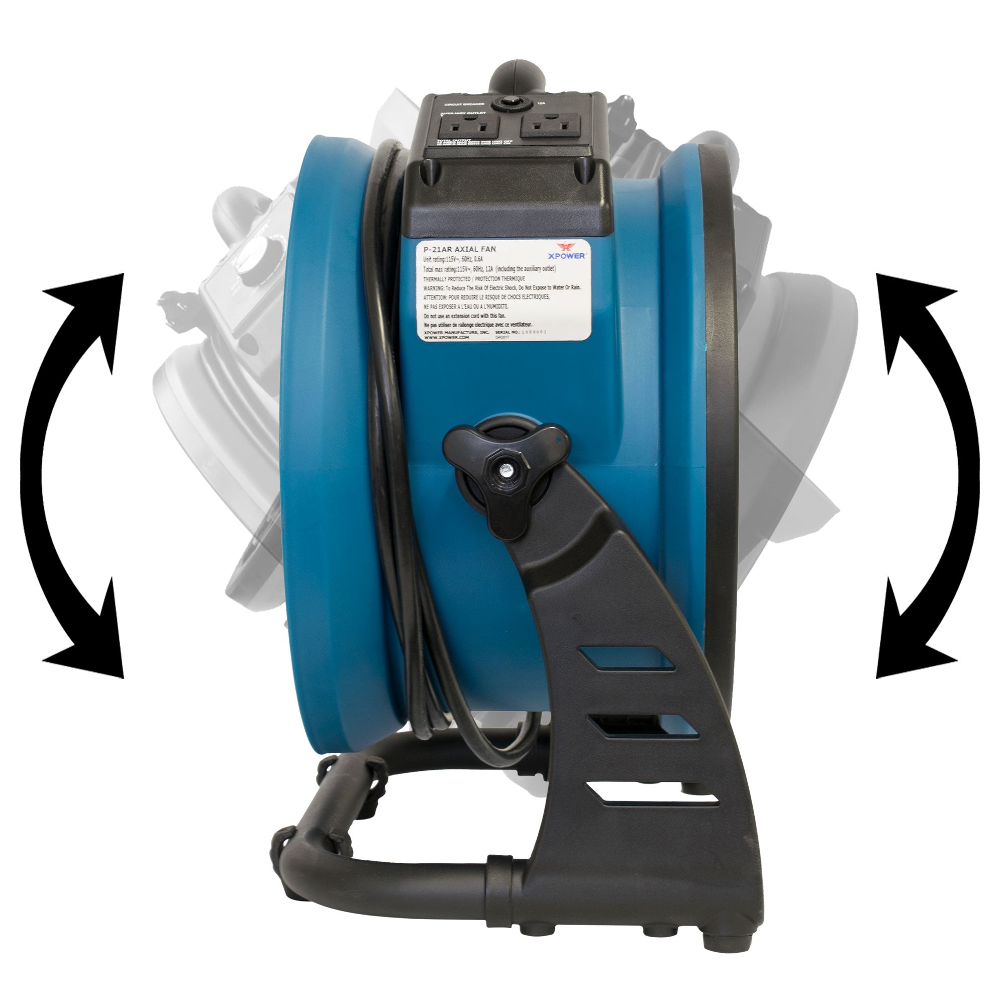 XPOWER P-21AR Industrial Axial Air Mover rotation view