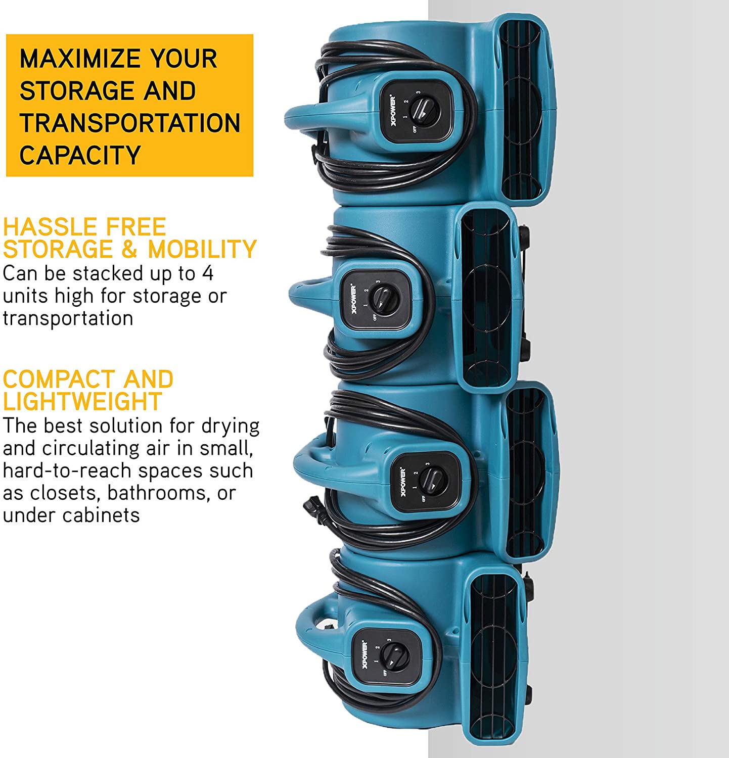 stacked view of XPOWER P-80A Mighty Air Mover – BLUE & BLACK
