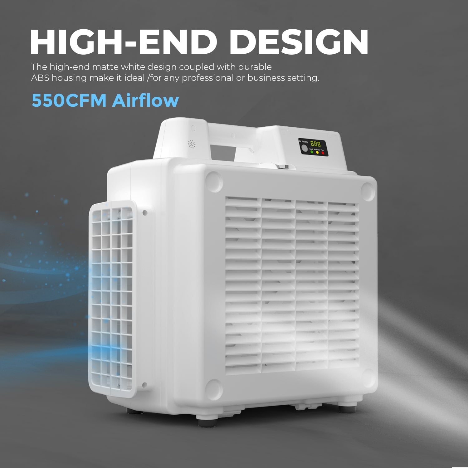 image describing the high end matte white design on a XPOWER X-2830 Professional 4-Stage HEPA Air Scrubber - 550 CFM