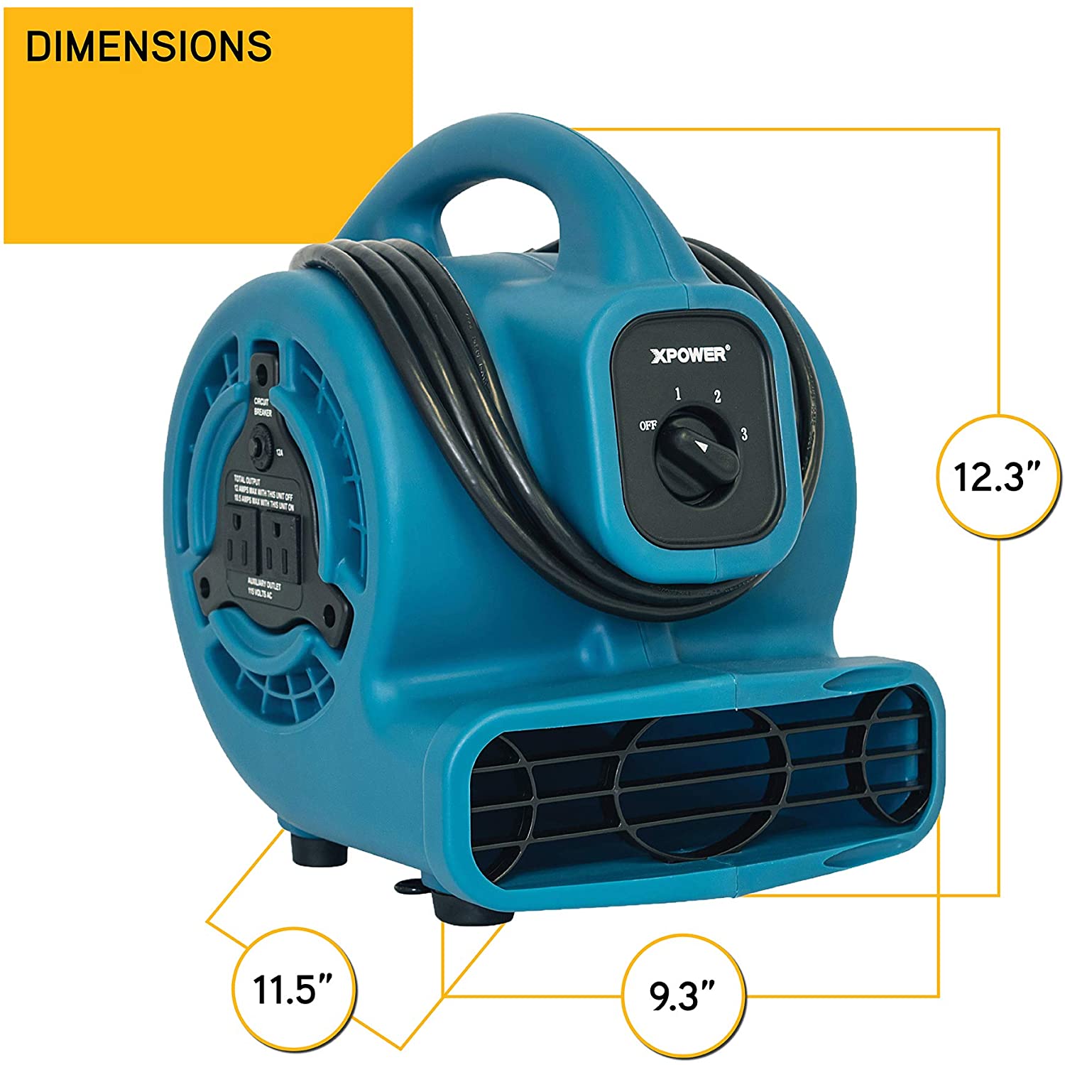 dimensions of XPOWER P-80A Mighty Air Mover – BLUE & BLACK
