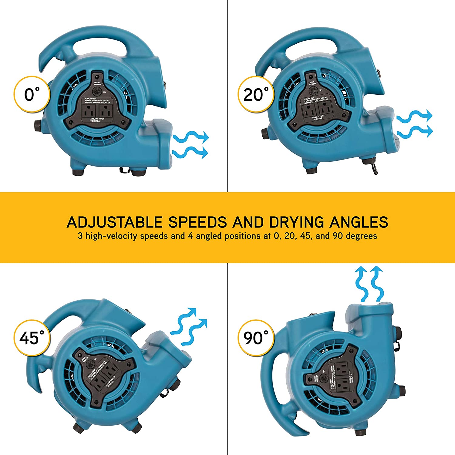 speeds and angles of XPOWER P-80A Mighty Air Mover – BLUE & BLACK
