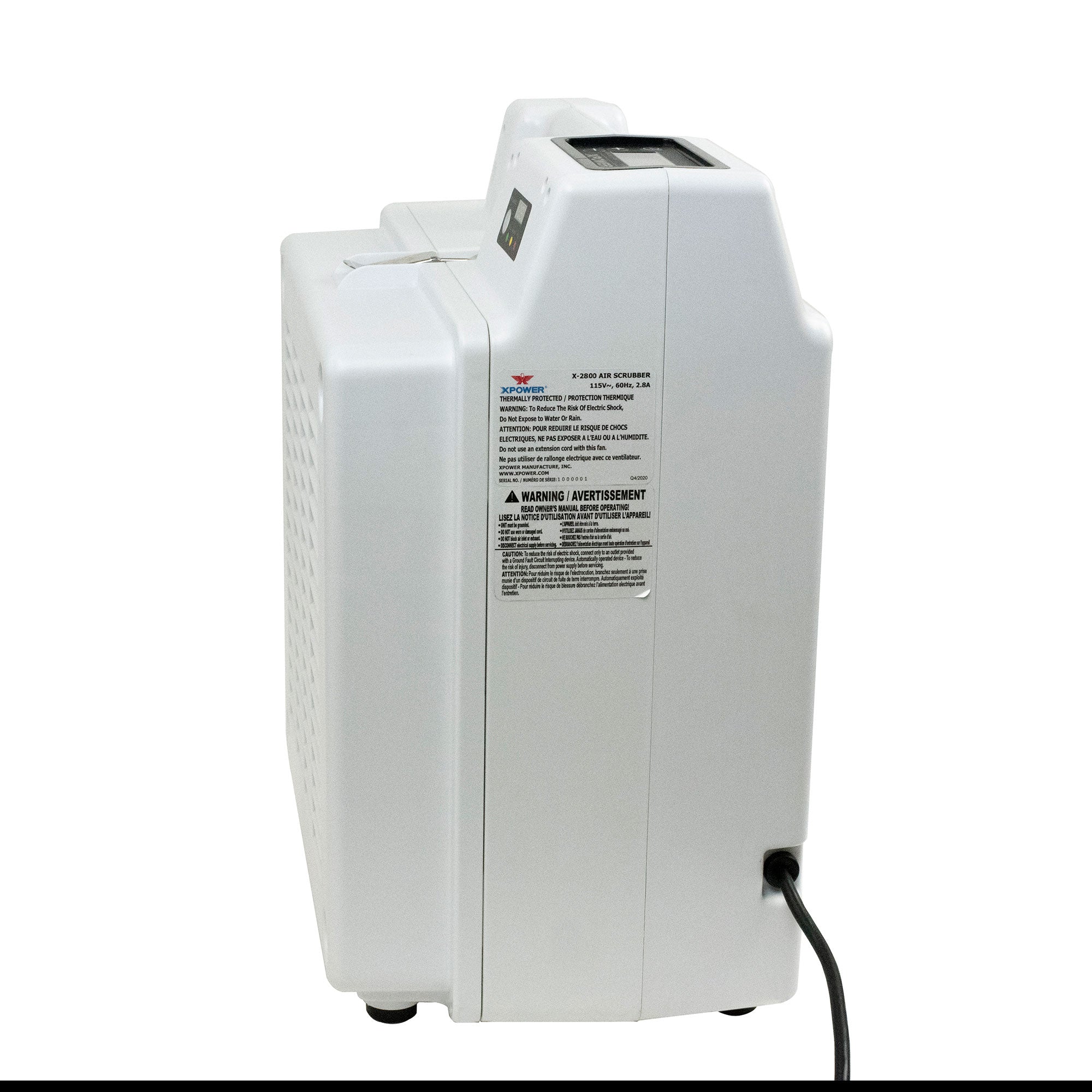 XPOWER X-2800 Professional 3-Stage HEPA Air Scrubber right side view