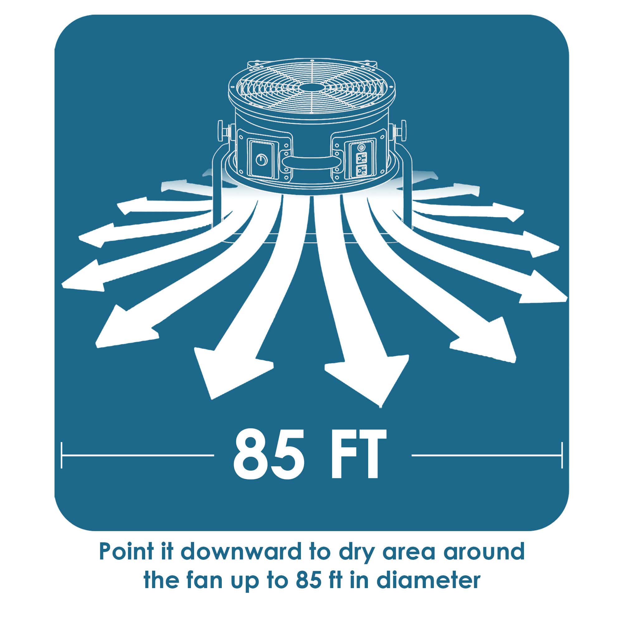 image showing xpower fc 300 pointing downwards and drying 85 feet diameter around itself