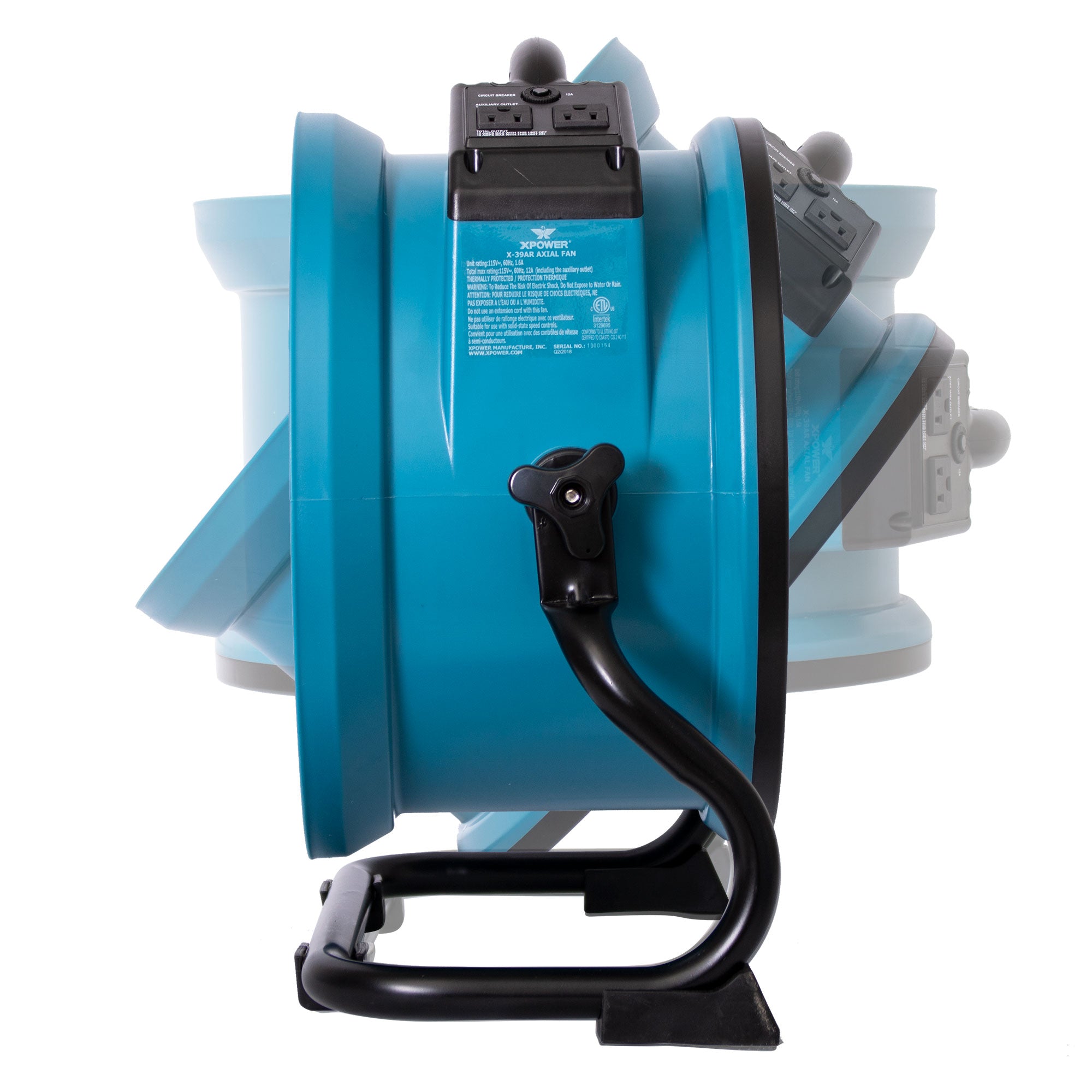 XPOWER X-39AR Professional Sealed Motor Axial Fan (1/4 HP) view showing it can be rotated