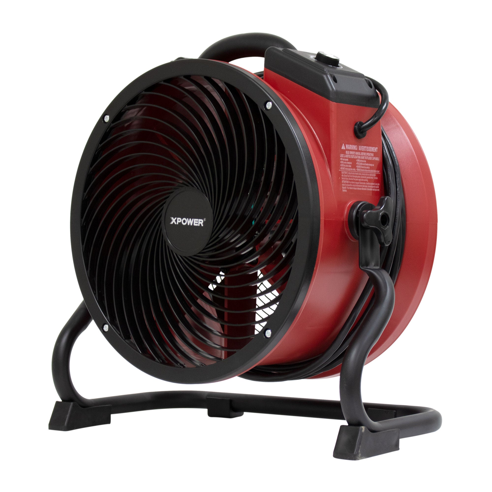 XPOWER X-39AR Professional Sealed Motor Axial Fan (1/4 HP) in red front angle view