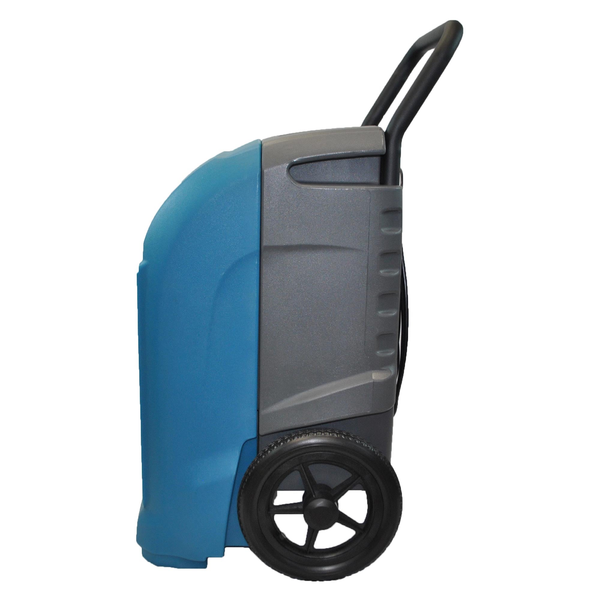 left side view of XPOWER XD-125 125-Pint Commercial Dehumidifier with Automatic Purge Pump and Drainage Hose
