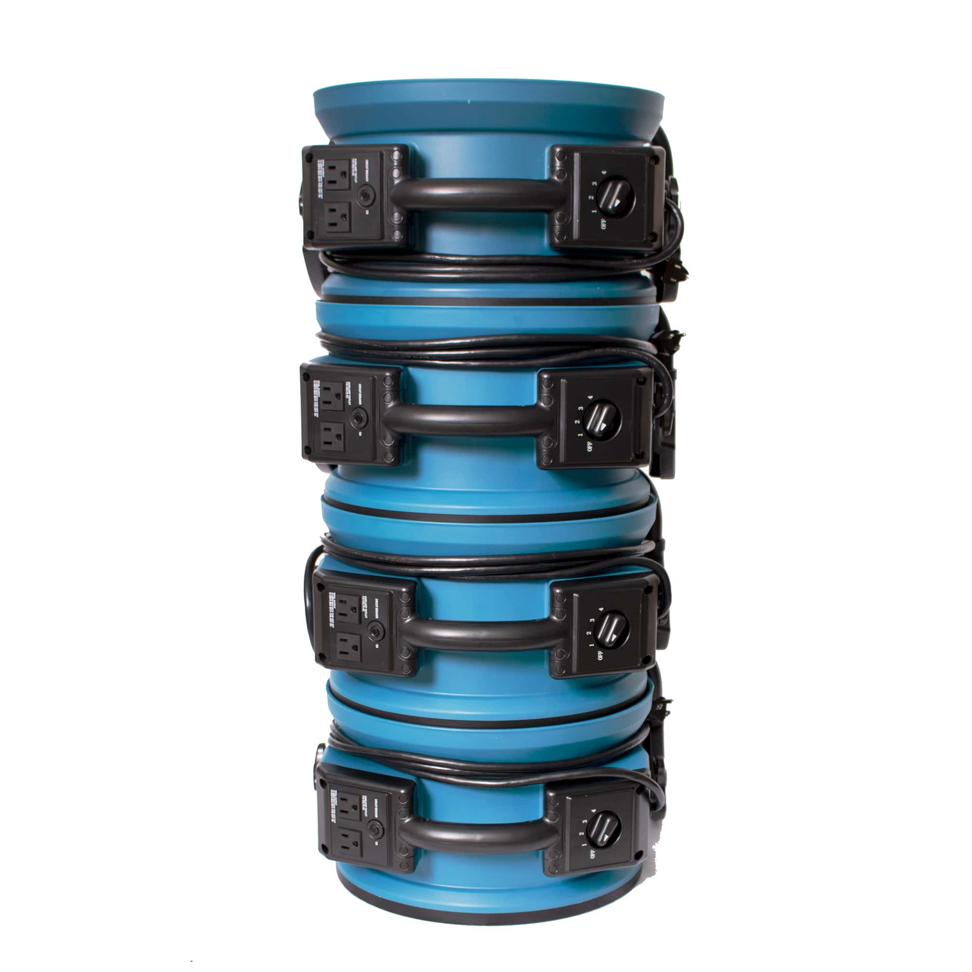 xpower p 21ar industrial axial air mover 1100 cfm in blue 4 units stacked for storage or transport