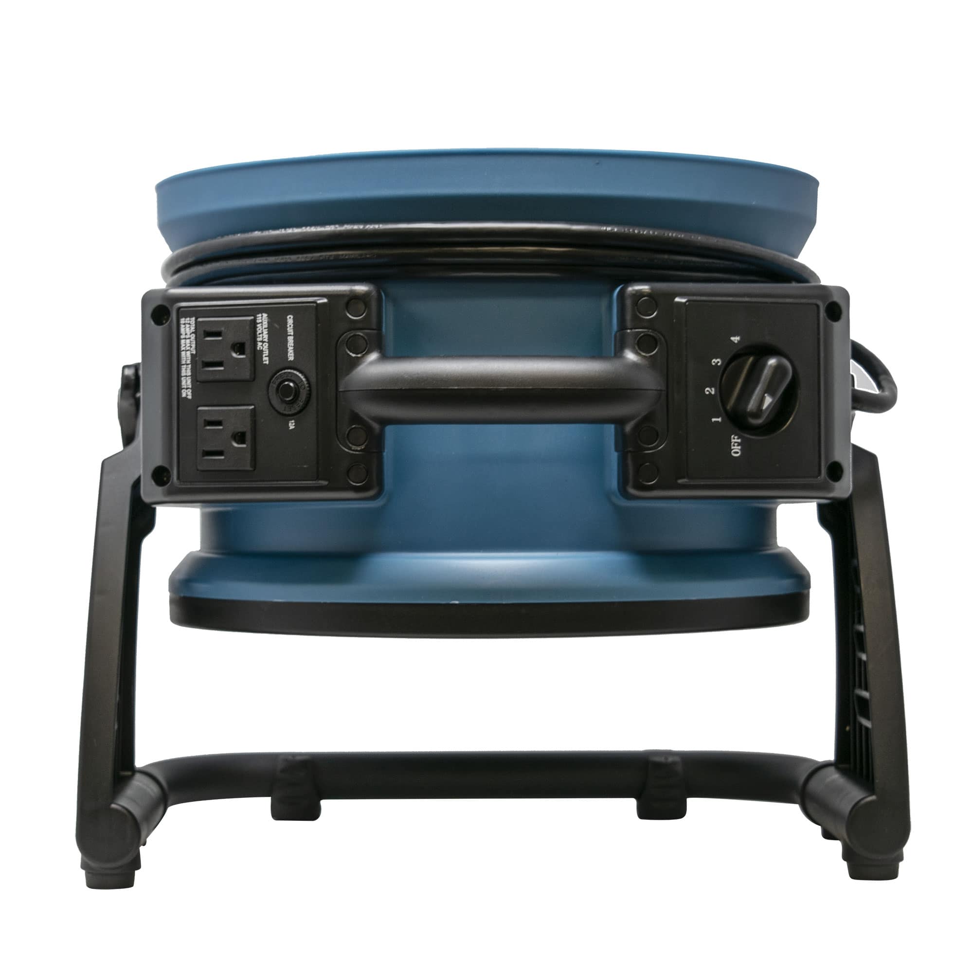 xpower p 21ar in blue top view showing daisy chain outlets and adjustable speed knob