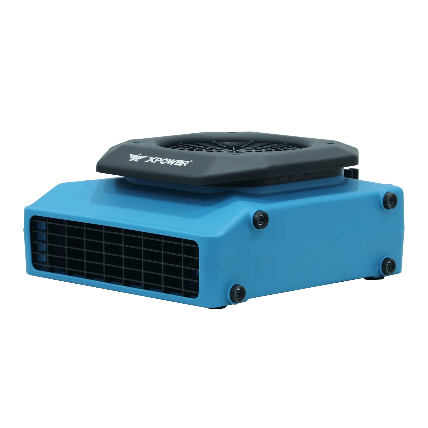 front angled view of a blue pl 650a air mover