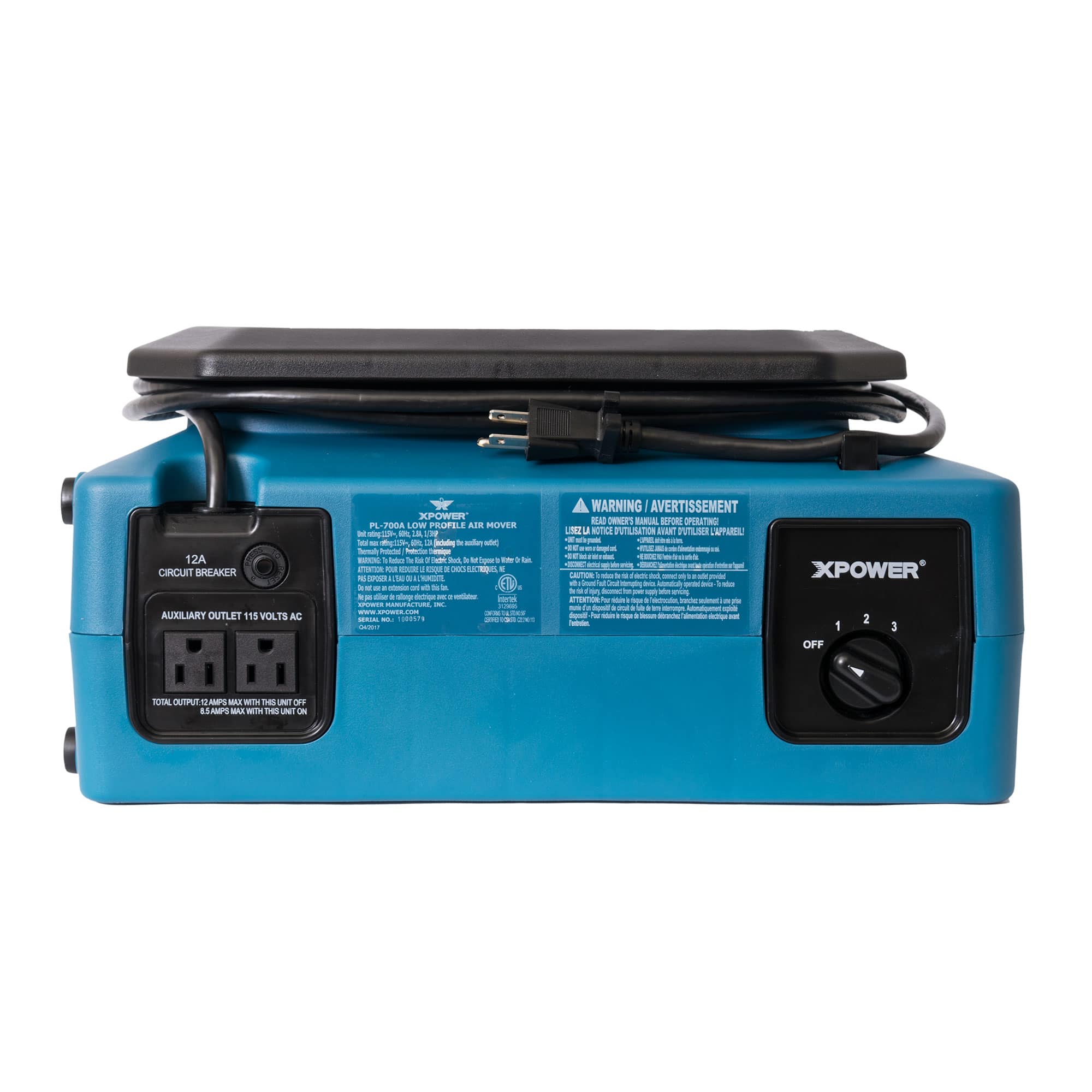 water restoration kit xpower pl-700a low profile air mover back view