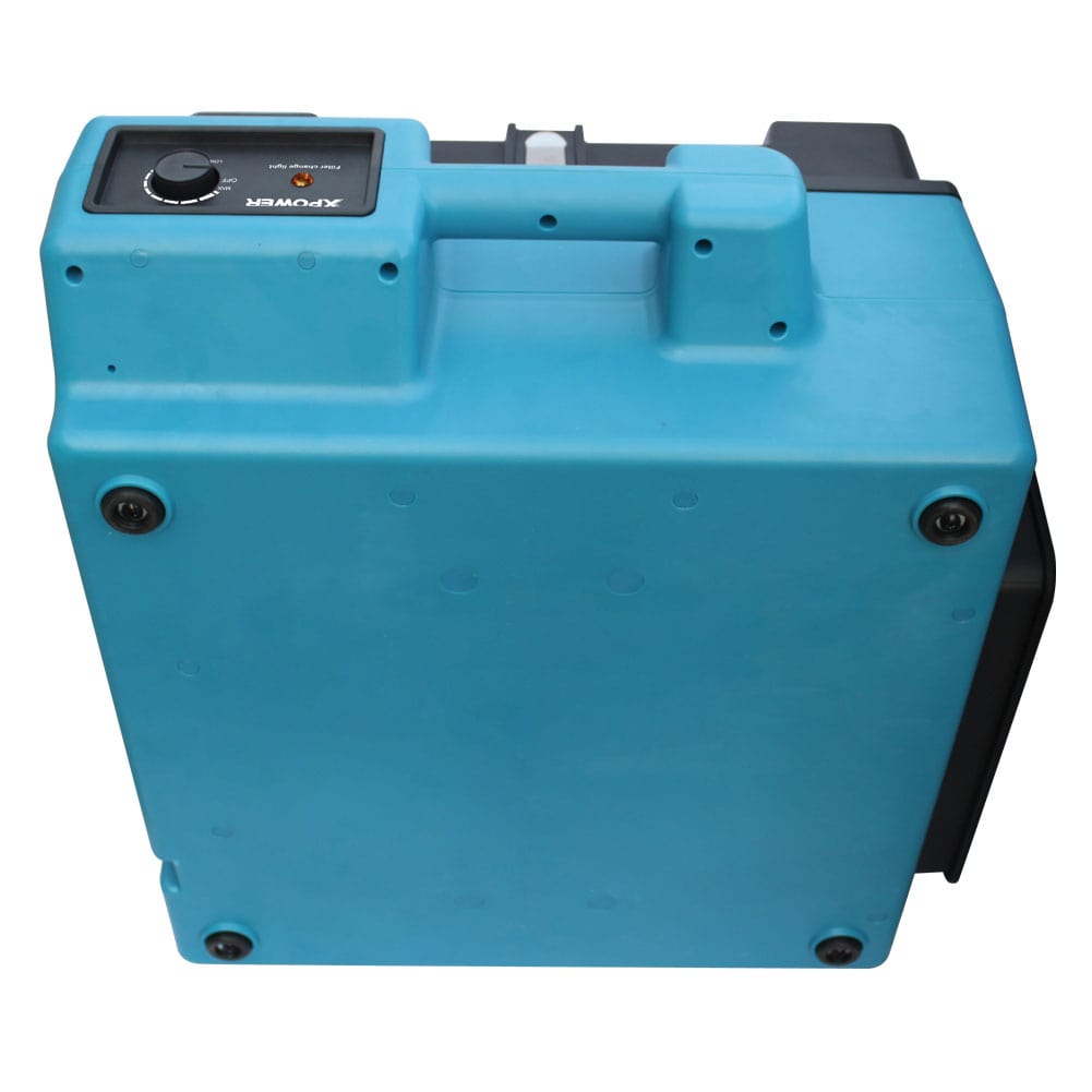 backside view of a blue xpower x 3400a air scrubber