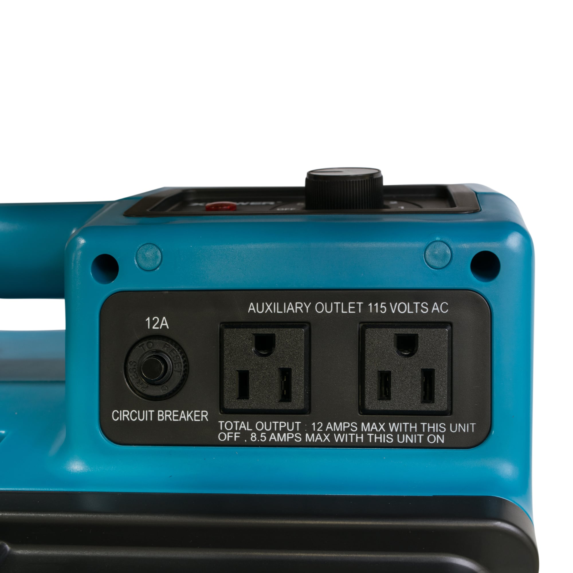 water damage restoration kit xpower x-3400a air scrubber auxiliary outlet and circuit breaker view
