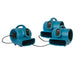 view of 3 daisy chained xpower x 400a air mover in blue 