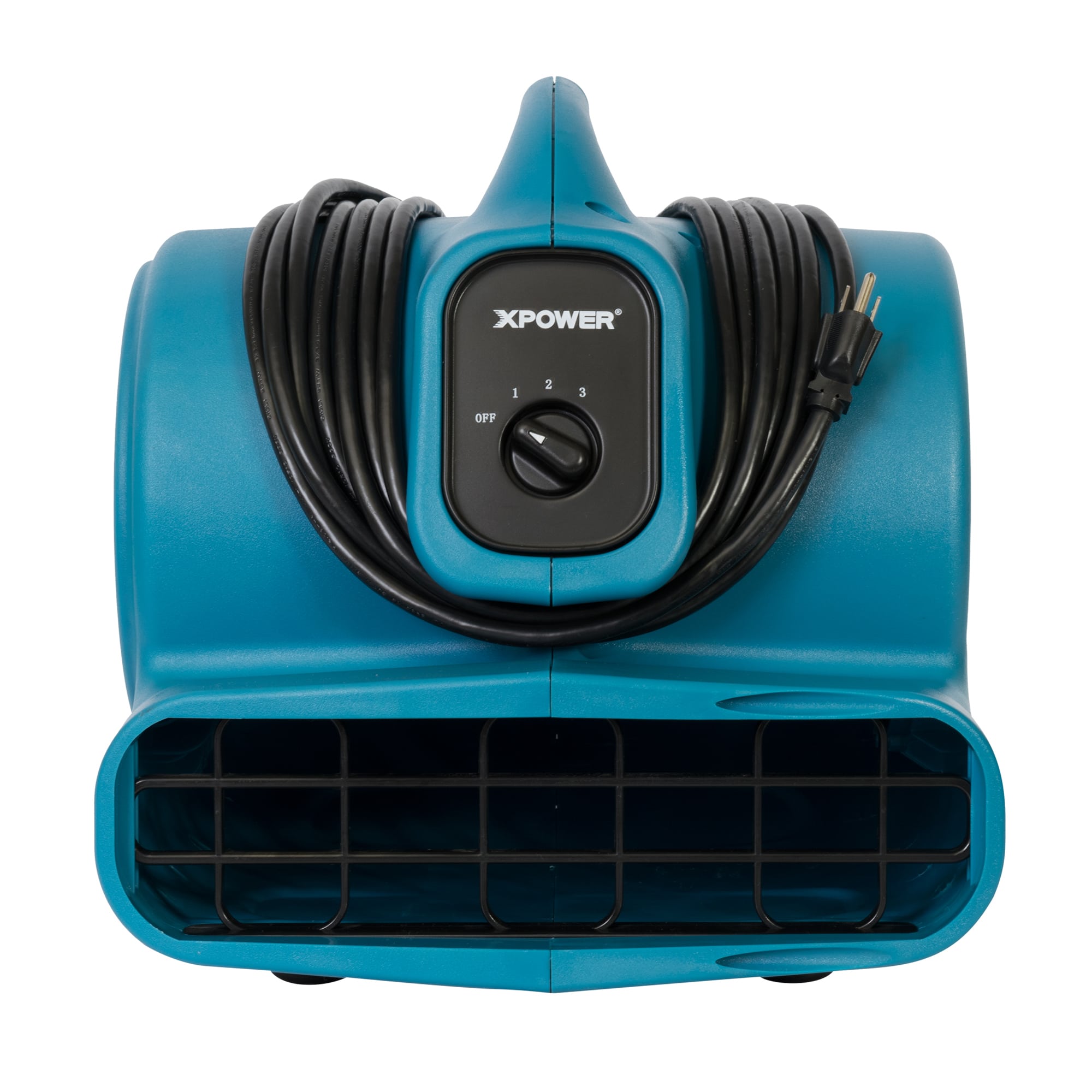 front view of a blue xpower x 400a air mover with cord wrapped