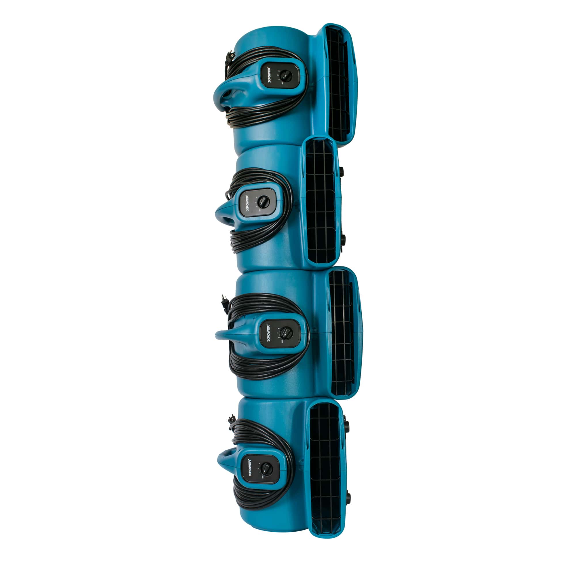 4 units of xpower x 600a air mover stacked high for storage and transport