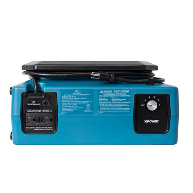 back view of xpower xl 730a in blue showing daisy chain outlets and speed knob