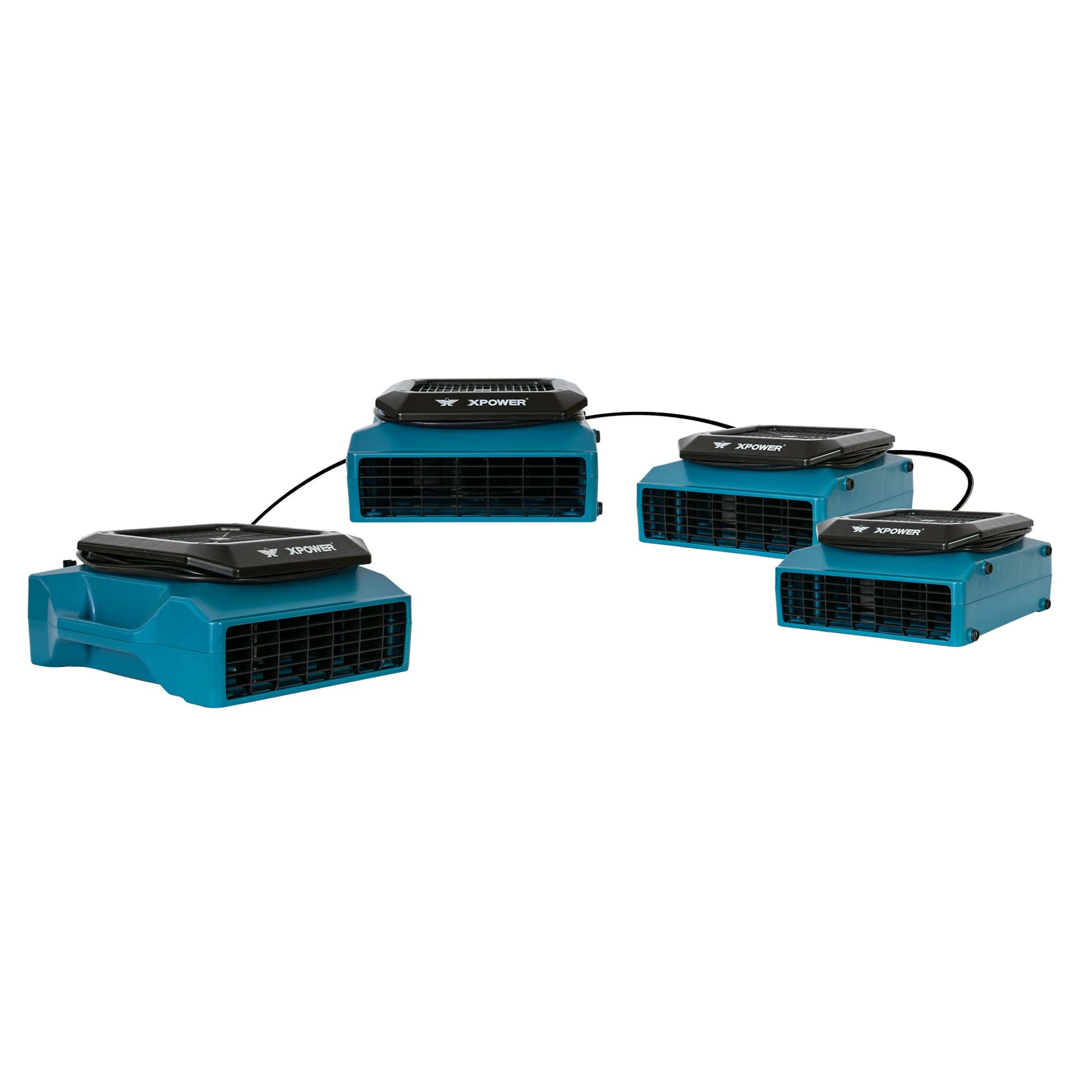 4 units of xpower xl 730a air mover in blue being daisy chained