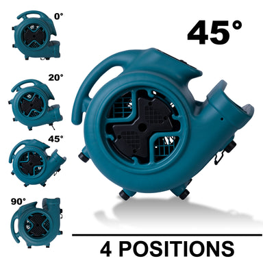 4 drying positions of XPOWER P-630 1/2 HP 3 Speed Air Mover, Carpet Dryer, Floor Fan, Blower - 2980 CFM 