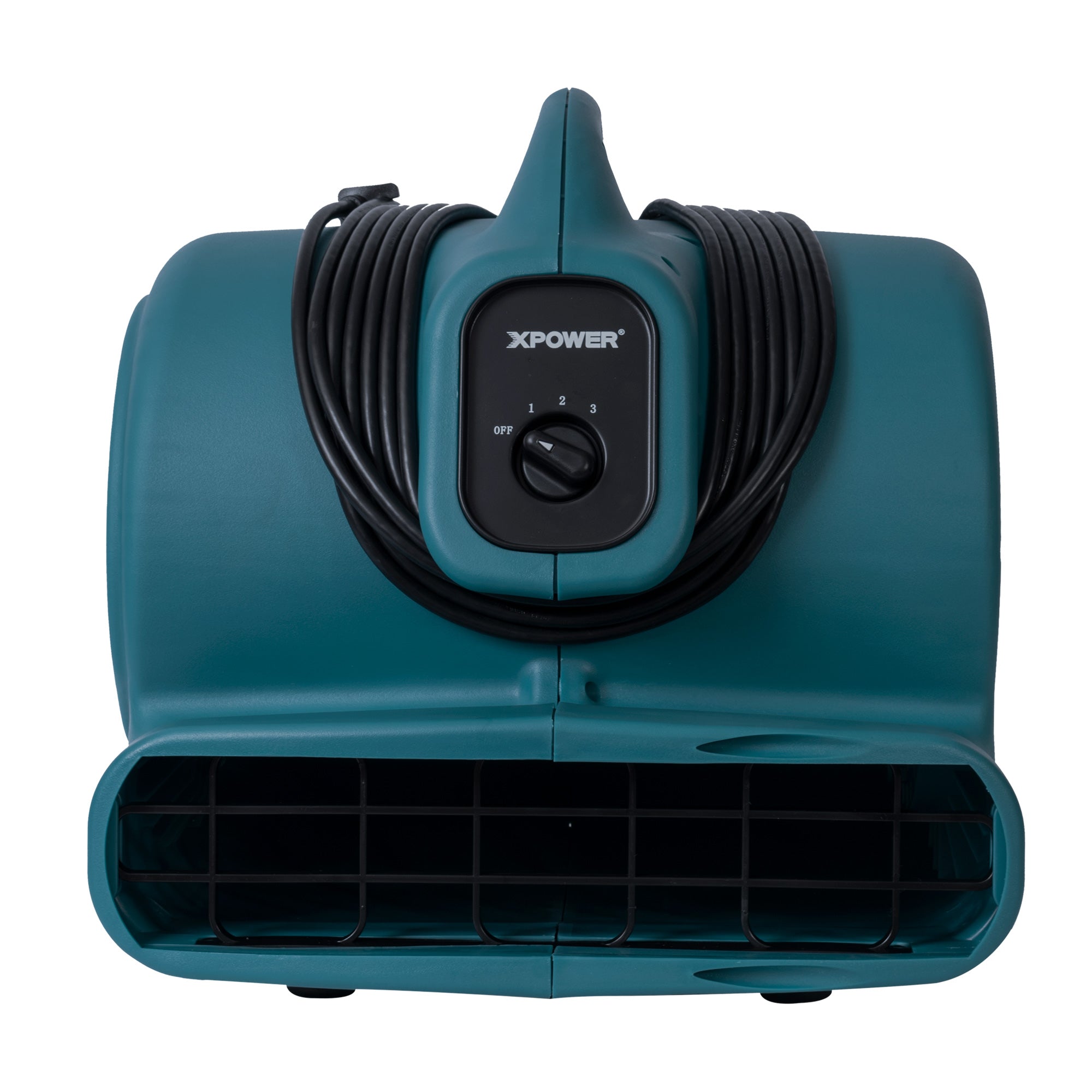 front view with cord wrap around on XPOWER P-630 1/2 HP 3 Speed Air Mover, Carpet Dryer, Floor Fan, Blower - 2980 CFM 