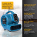 image of a blue xpower air mover p 230at with text describing its features