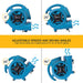 image showing the 4 drying angles and adjustable speeds offered by the xpower p 230at in blue
