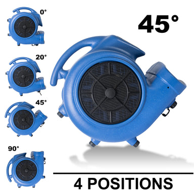 4 position view of XPOWER X-800TF 3/4 HP 3200 CFM 3 Speed Air Mover, Floor Fan, Dryer, Blower with Timer and Filter Kit
