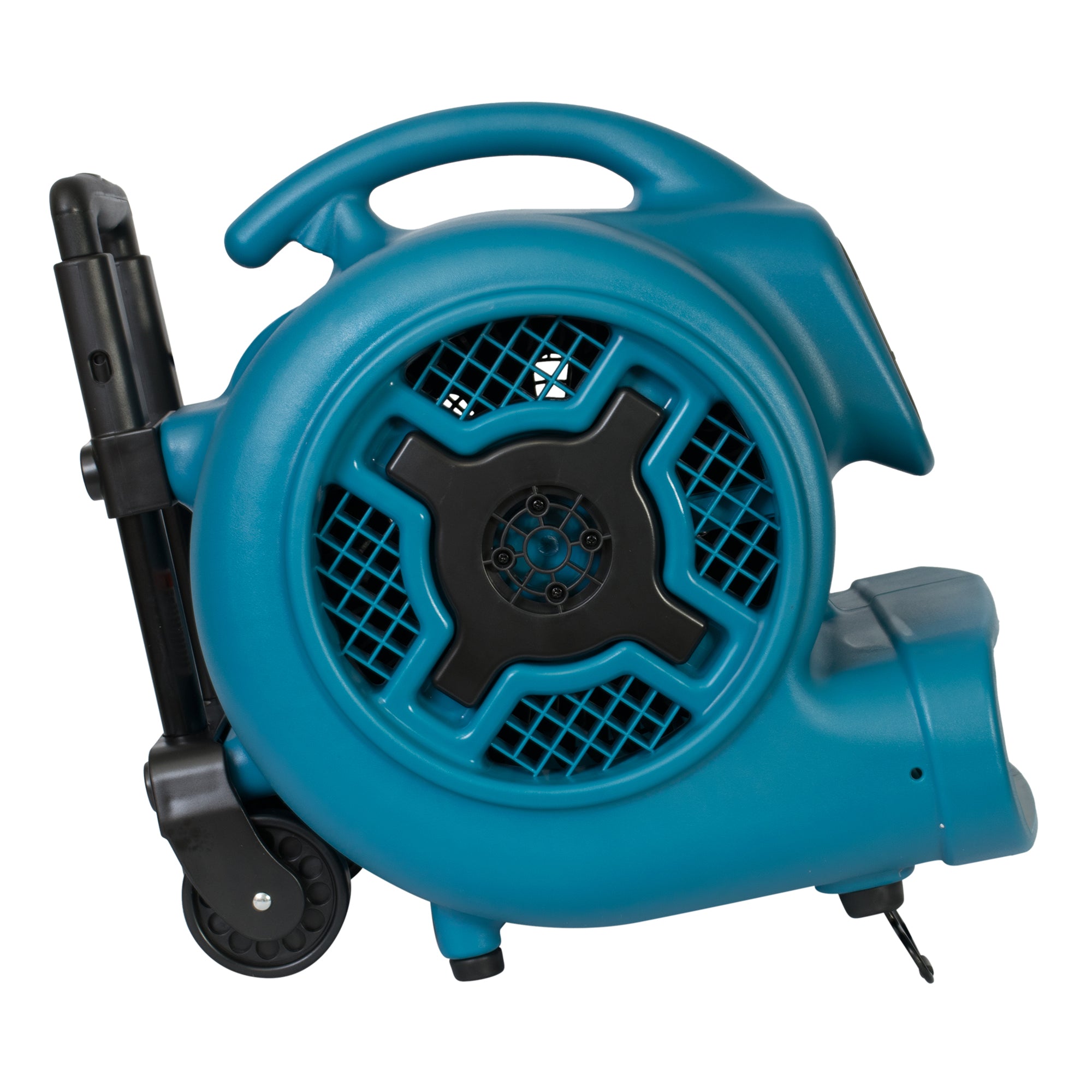 side view of XPOWER X-830H 1 HP Air Mover w/ Telescopic Handle & Wheels
