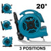3 positions view of XPOWER X-830H 1 HP Air Mover w/ Telescopic Handle & Wheels
