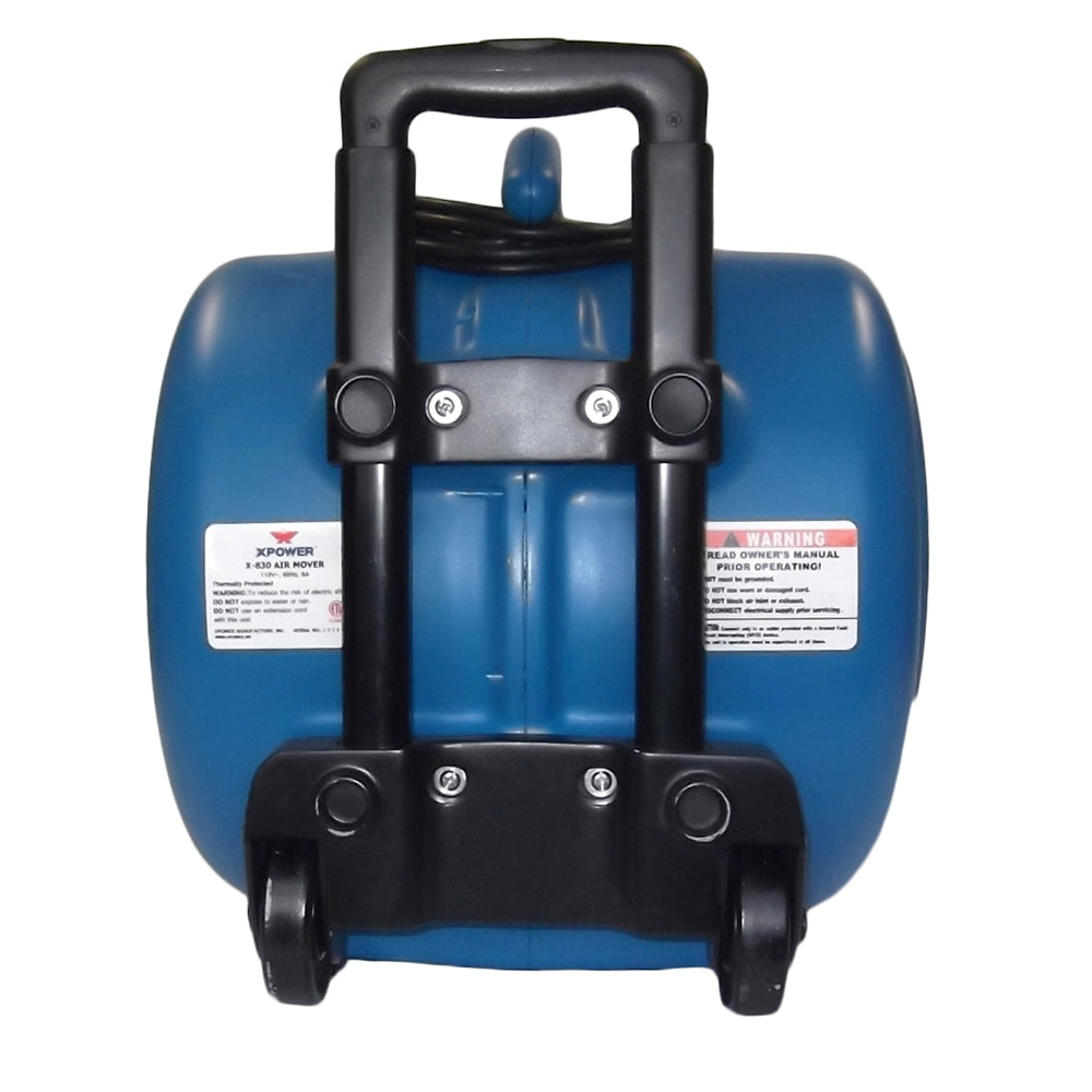 back view of XPOWER X-830H 1 HP Air Mover w/ Telescopic Handle & Wheels

