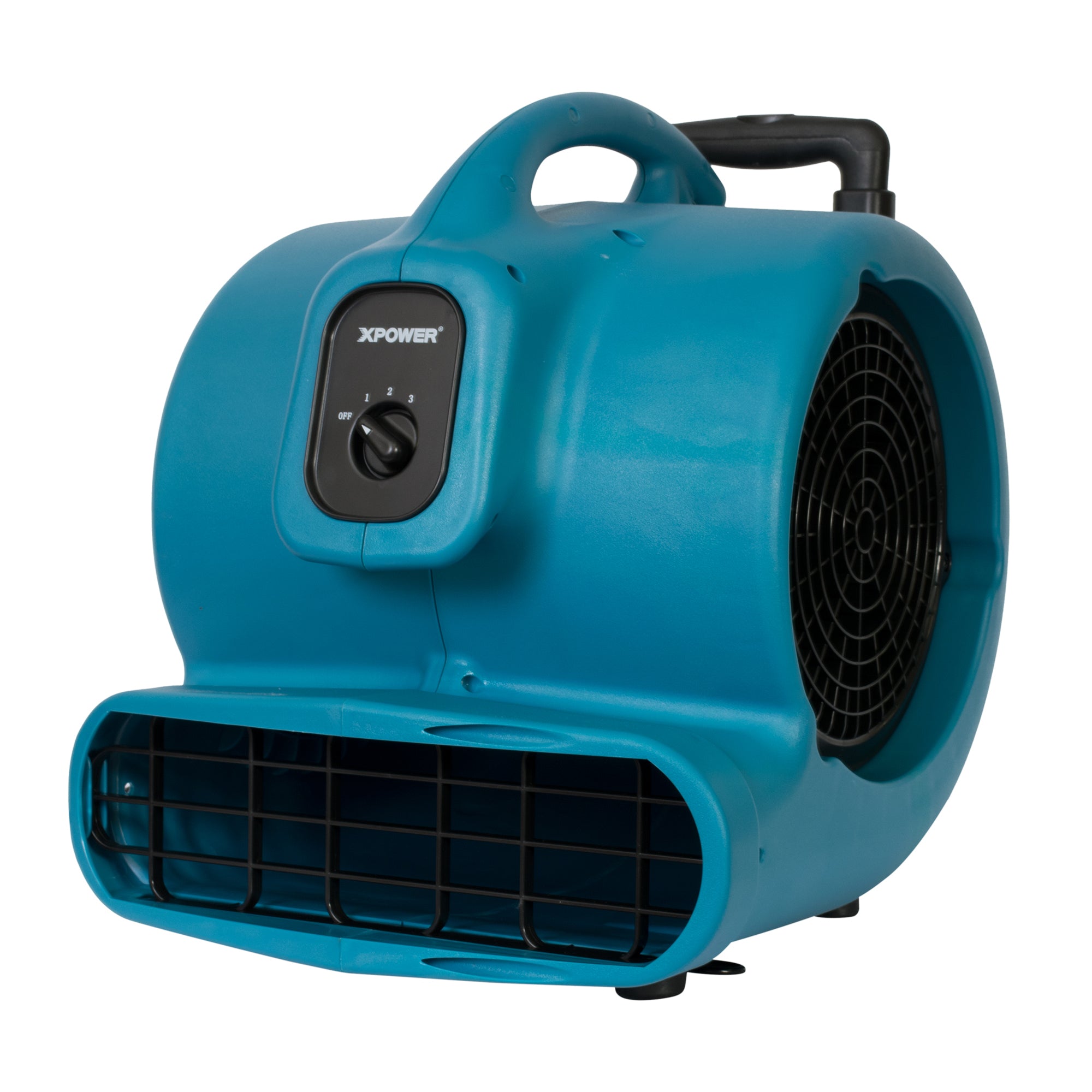right angle view of XPOWER X-830H 1 HP Air Mover w/ Telescopic Handle & Wheels
