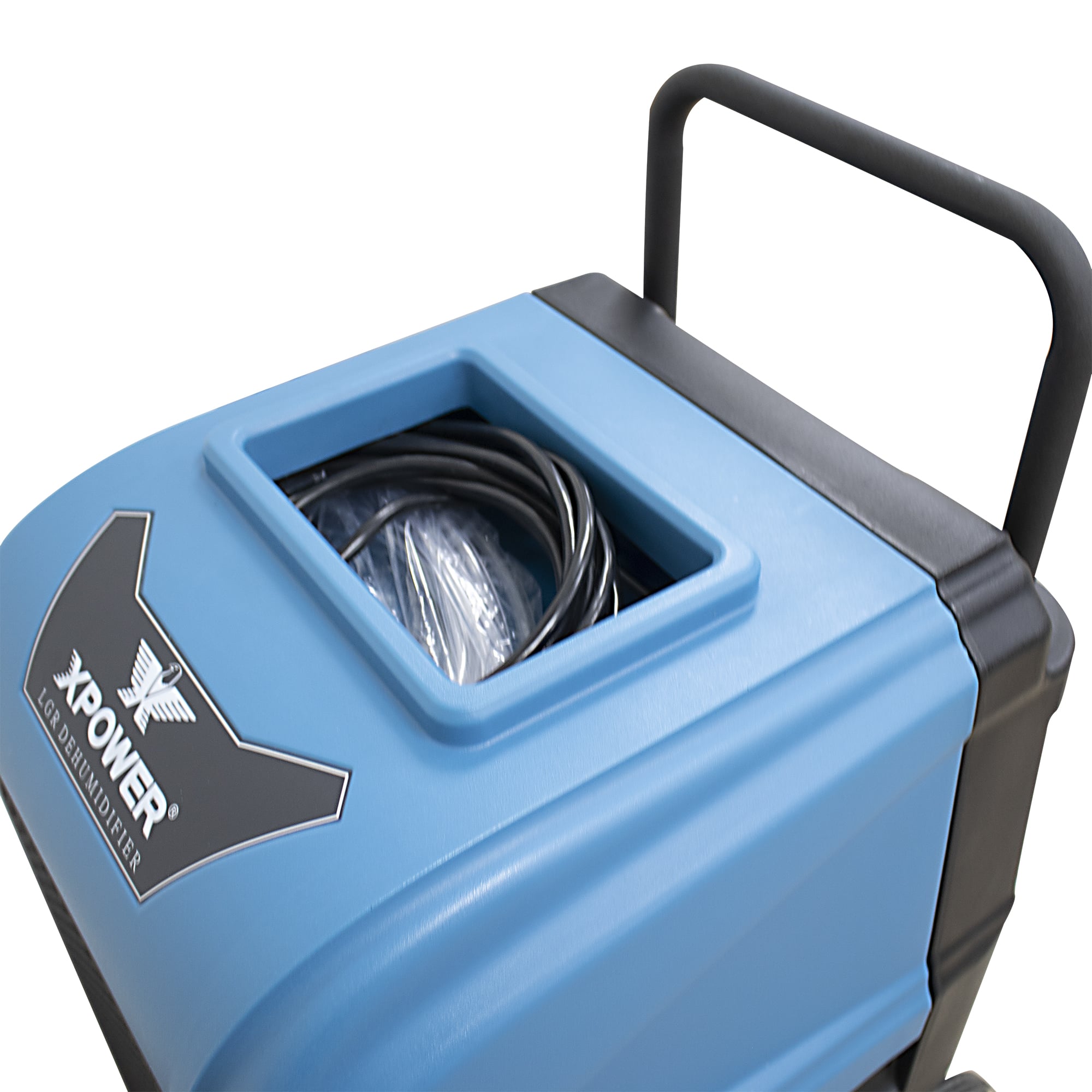xpower xd 165l lgr dehumidifier in blue cable storage compartment view